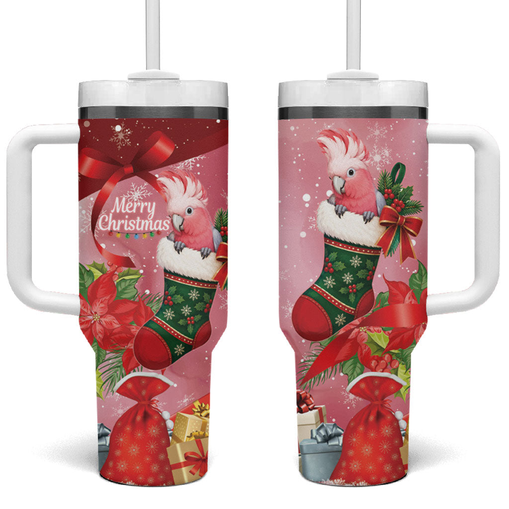 Pink Galah Cockatoo Christmas Australia Tumbler With Handle Aussie Xmas Sock Coquette Bow