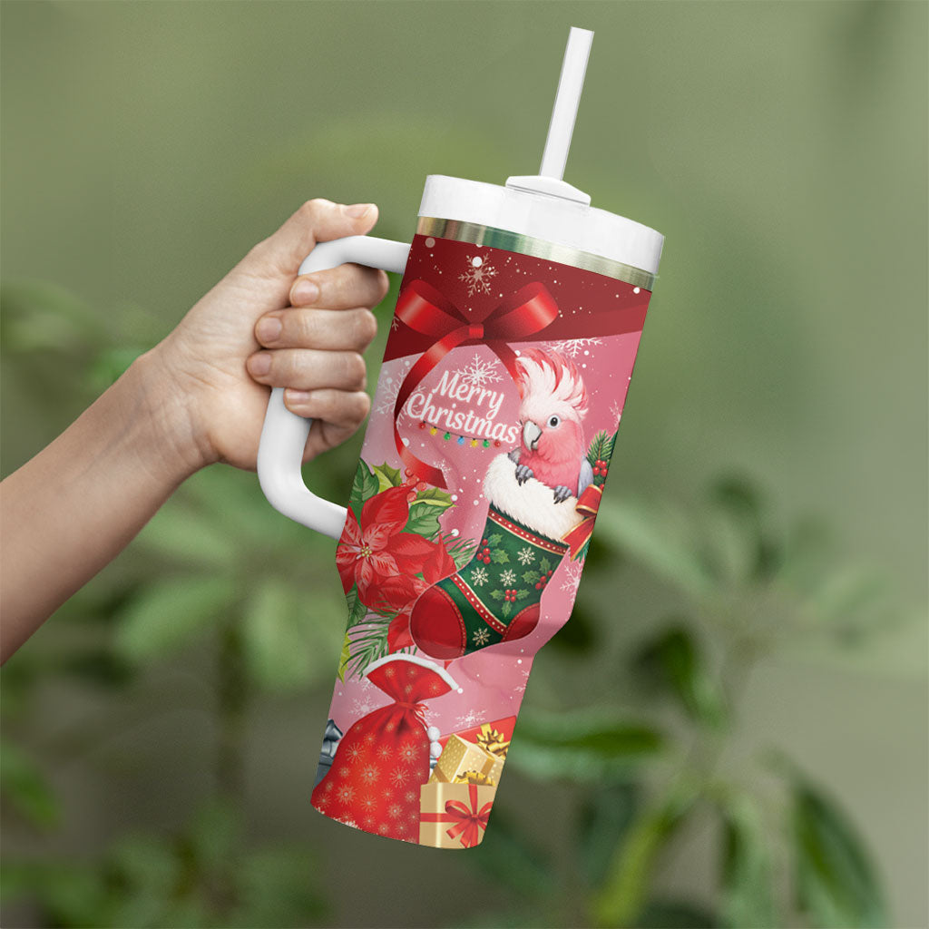 Pink Galah Cockatoo Christmas Australia Tumbler With Handle Aussie Xmas Sock Coquette Bow