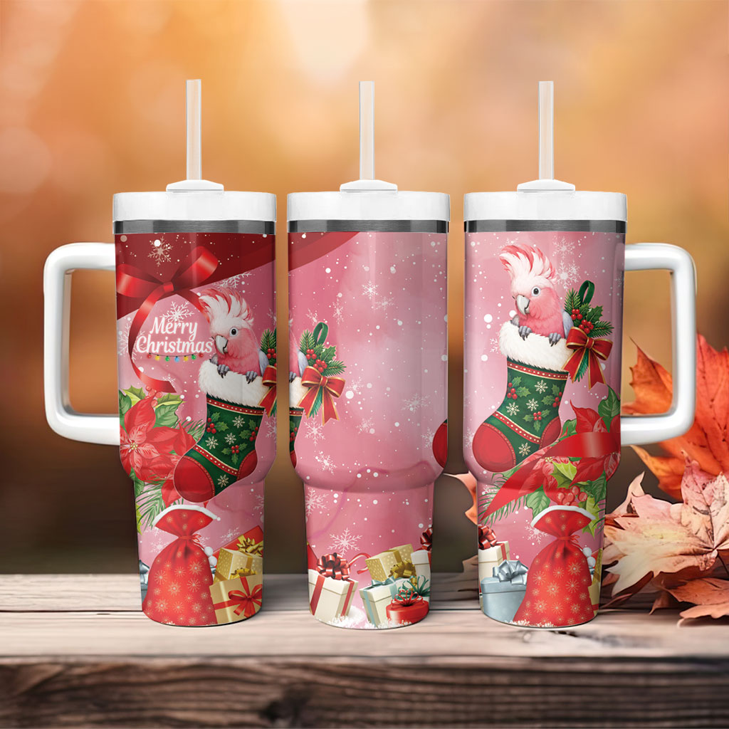 Pink Galah Cockatoo Christmas Australia Tumbler With Handle Aussie Xmas Sock Coquette Bow