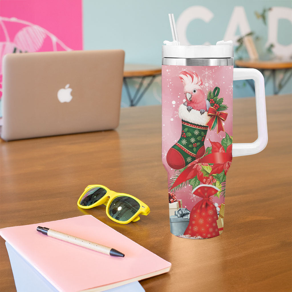 Pink Galah Cockatoo Christmas Australia Tumbler With Handle Aussie Xmas Sock Coquette Bow