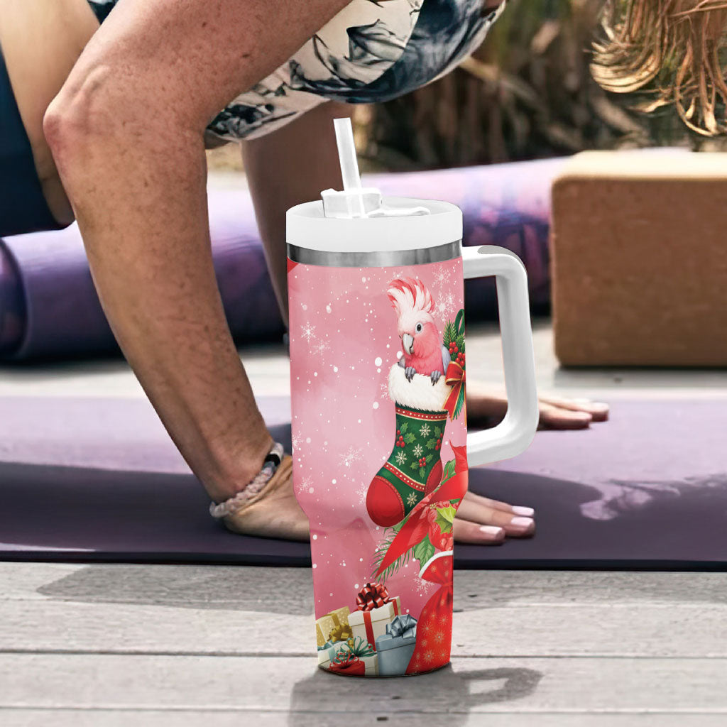 Pink Galah Cockatoo Christmas Australia Tumbler With Handle Aussie Xmas Sock Coquette Bow