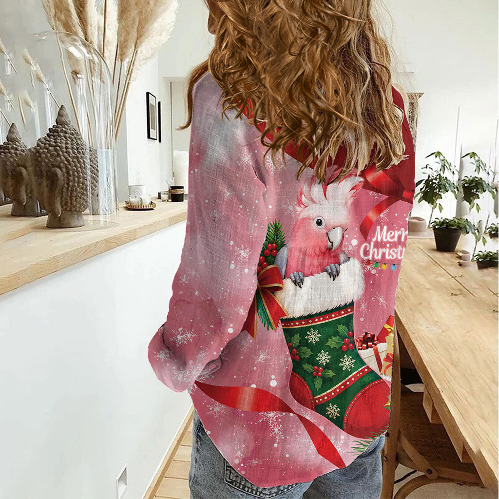 Pink Galah Cockatoo Christmas Australia Women Casual Shirt Aussie Xmas Sock Coquette Bow