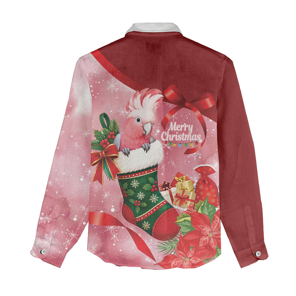Pink Galah Cockatoo Christmas Australia Women Casual Shirt Aussie Xmas Sock Coquette Bow