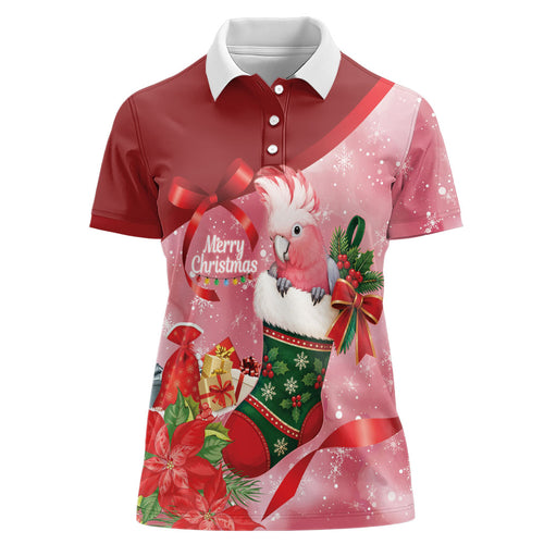 Pink Galah Cockatoo Christmas Australia Women Polo Shirt Aussie Xmas Sock Coquette Bow