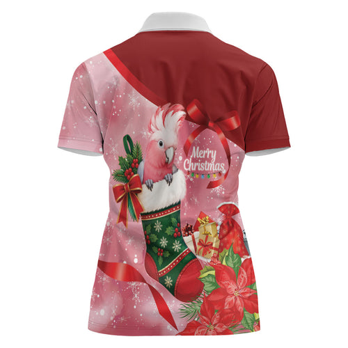 Pink Galah Cockatoo Christmas Australia Women Polo Shirt Aussie Xmas Sock Coquette Bow