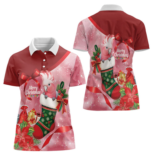Pink Galah Cockatoo Christmas Australia Women Polo Shirt Aussie Xmas Sock Coquette Bow