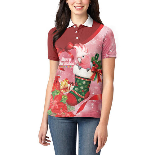 Pink Galah Cockatoo Christmas Australia Women Polo Shirt Aussie Xmas Sock Coquette Bow
