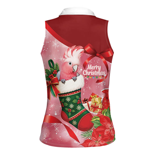 Pink Galah Cockatoo Christmas Australia Women Sleeveless Polo Shirt Aussie Xmas Sock Coquette Bow