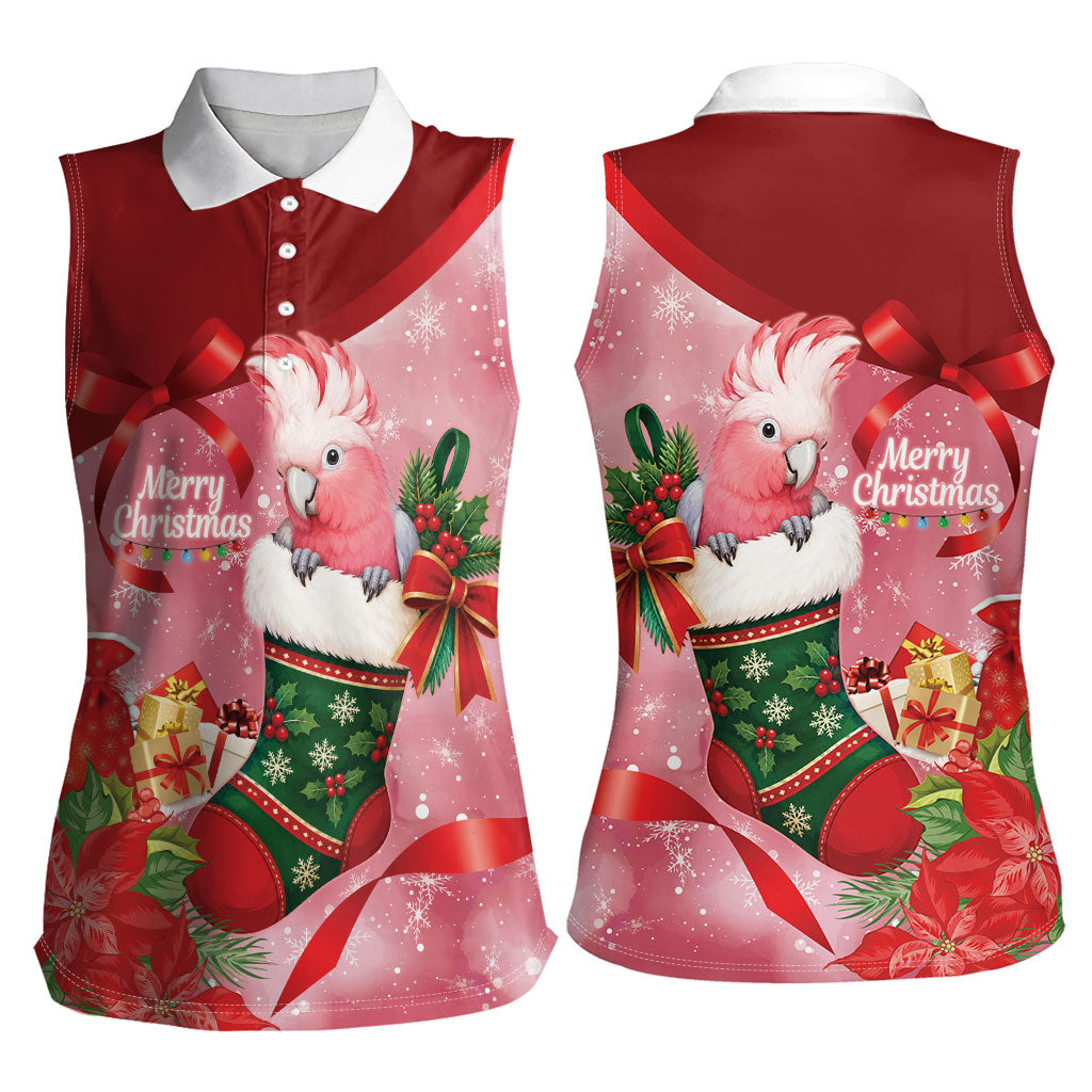 Pink Galah Cockatoo Christmas Australia Women Sleeveless Polo Shirt Aussie Xmas Sock Coquette Bow