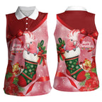 Pink Galah Cockatoo Christmas Australia Women Sleeveless Polo Shirt Aussie Xmas Sock Coquette Bow