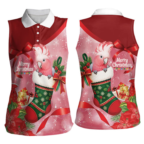 Pink Galah Cockatoo Christmas Australia Women Sleeveless Polo Shirt Aussie Xmas Sock Coquette Bow