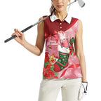 Pink Galah Cockatoo Christmas Australia Women Sleeveless Polo Shirt Aussie Xmas Sock Coquette Bow