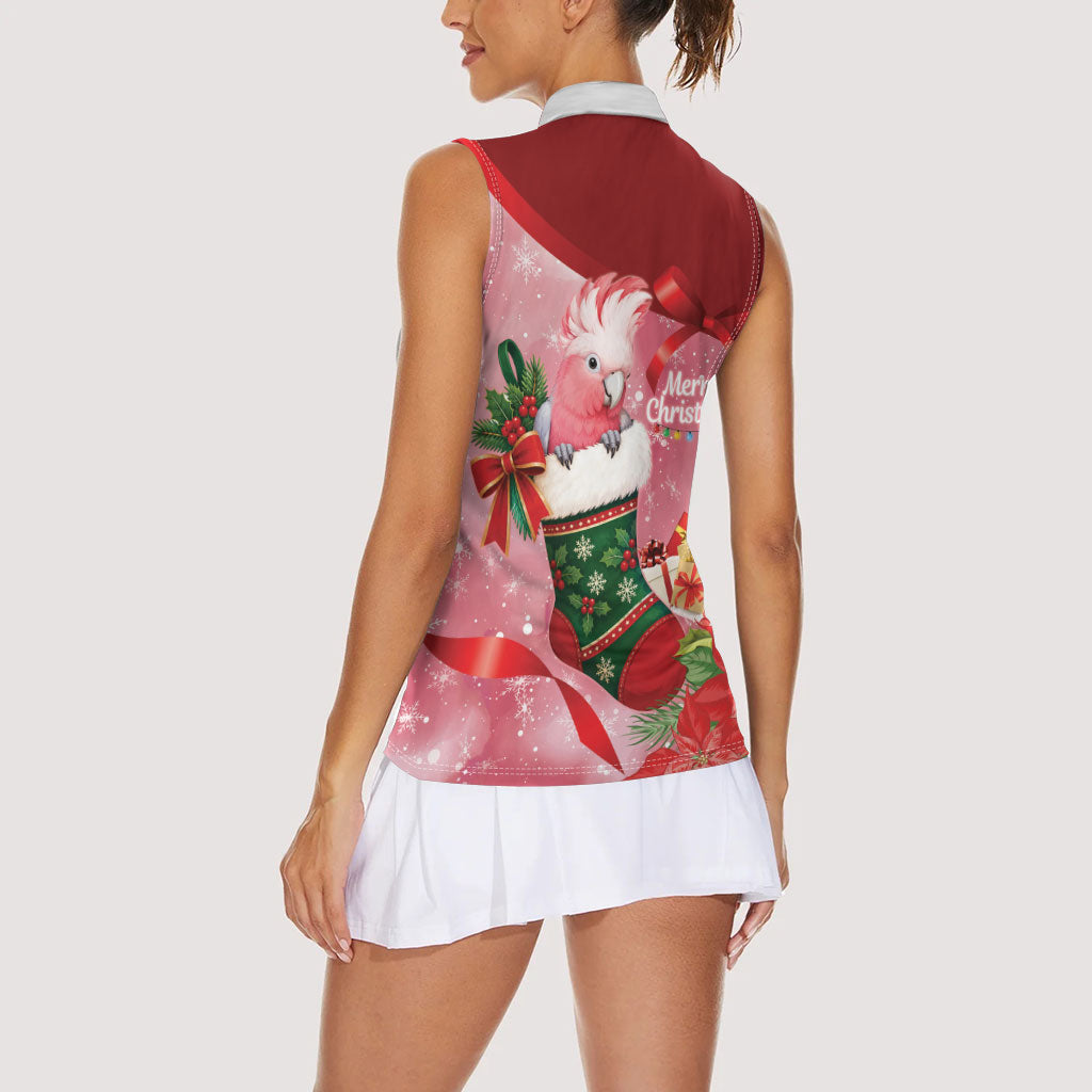 Pink Galah Cockatoo Christmas Australia Women Sleeveless Polo Shirt Aussie Xmas Sock Coquette Bow