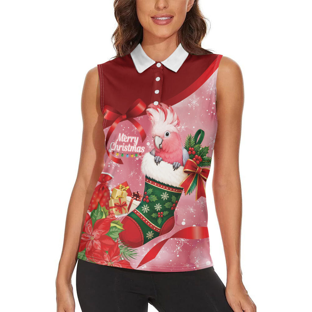 Pink Galah Cockatoo Christmas Australia Women Sleeveless Polo Shirt Aussie Xmas Sock Coquette Bow