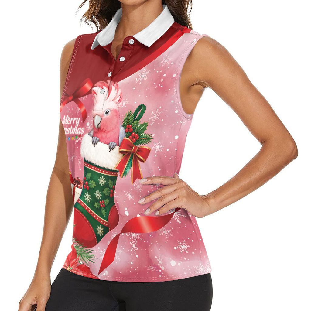 Pink Galah Cockatoo Christmas Australia Women Sleeveless Polo Shirt Aussie Xmas Sock Coquette Bow