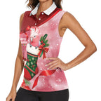 Pink Galah Cockatoo Christmas Australia Women Sleeveless Polo Shirt Aussie Xmas Sock Coquette Bow