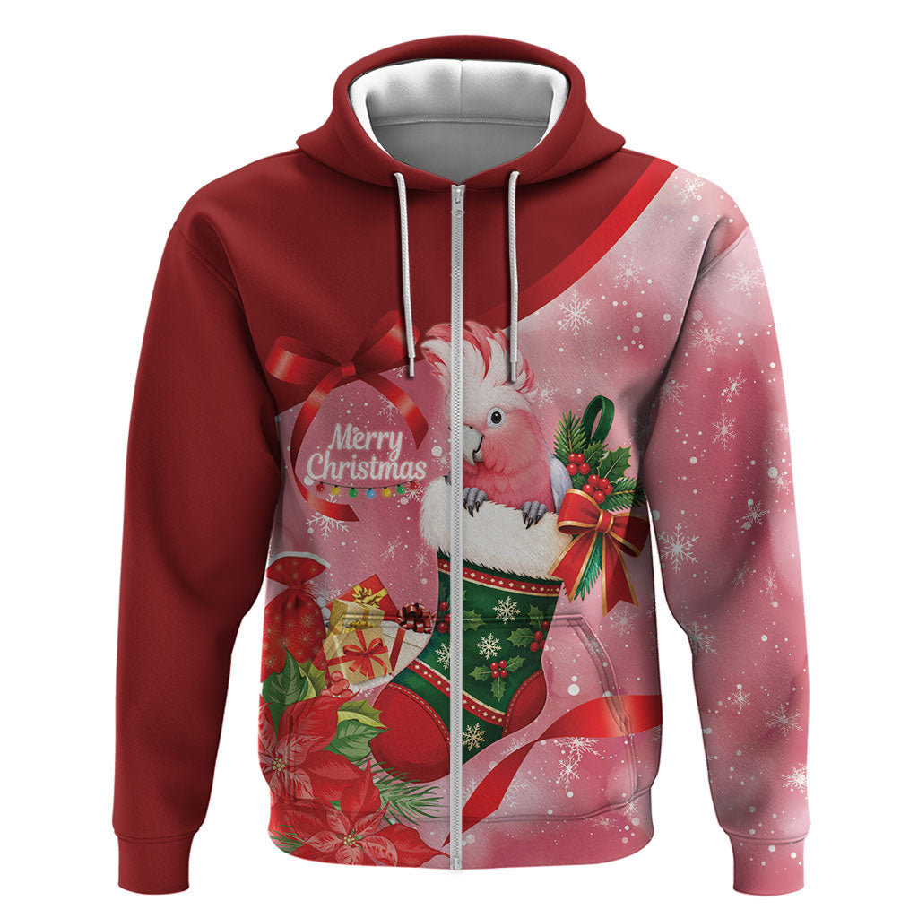 Pink Galah Cockatoo Christmas Australia Zip Hoodie Aussie Xmas Sock Coquette Bow