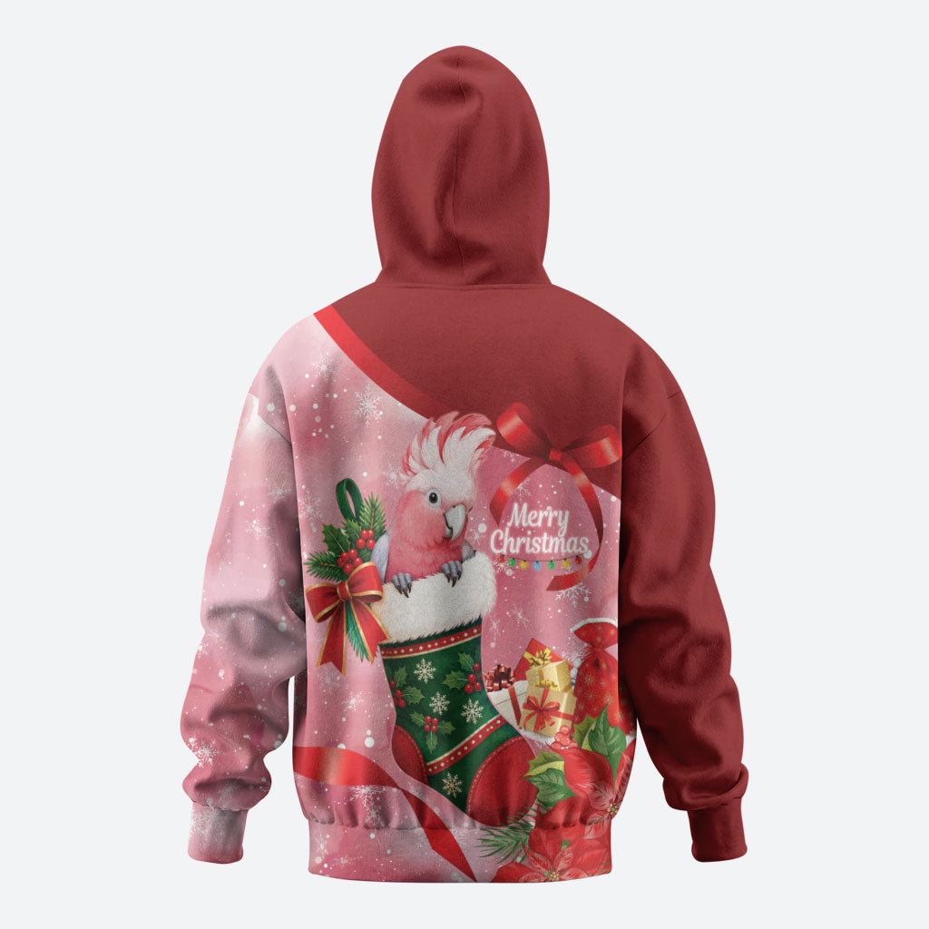 Pink Galah Cockatoo Christmas Australia Zip Hoodie Aussie Xmas Sock Coquette Bow
