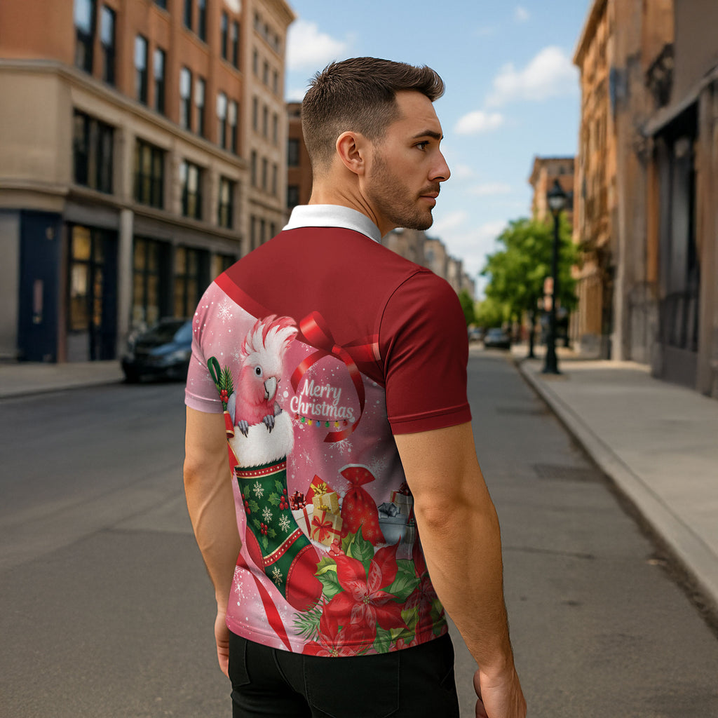 Pink Galah Cockatoo Christmas Australia Zipper Polo Shirt Aussie Xmas Sock Coquette Bow