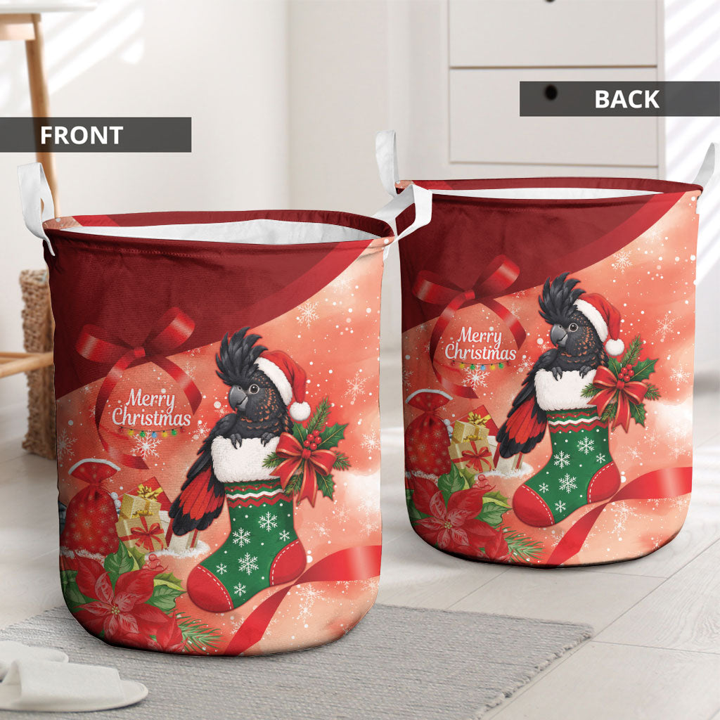Black Cockatoo Christmas Australia Laundry Basket Aussie Xmas Sock Coquette Bow
