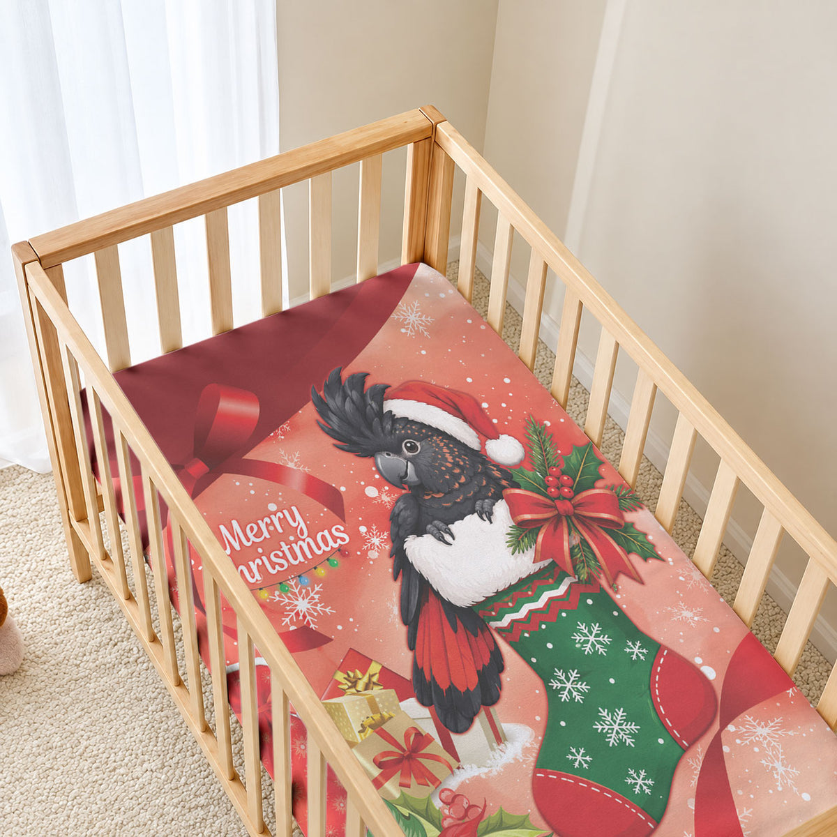Black Cockatoo Christmas Australia Baby Bed Cover Aussie Xmas Sock Coquette Bow
