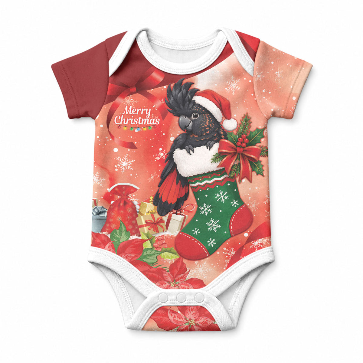 Black Cockatoo Christmas Australia Baby Onesie Aussie Xmas Sock Coquette Bow