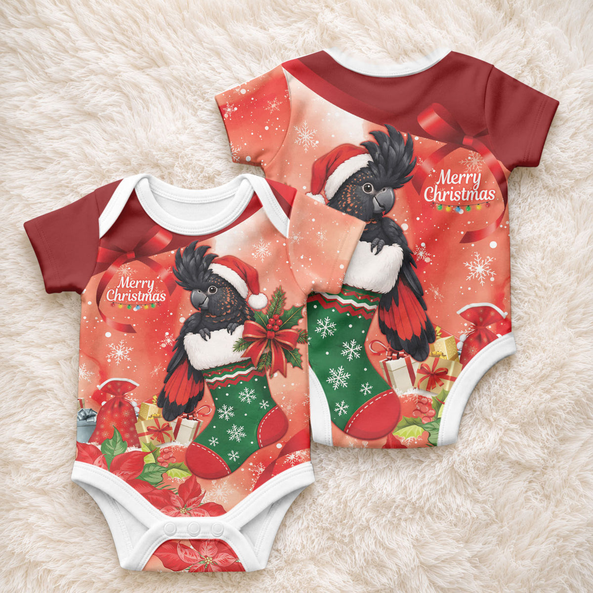 Black Cockatoo Christmas Australia Baby Onesie Aussie Xmas Sock Coquette Bow