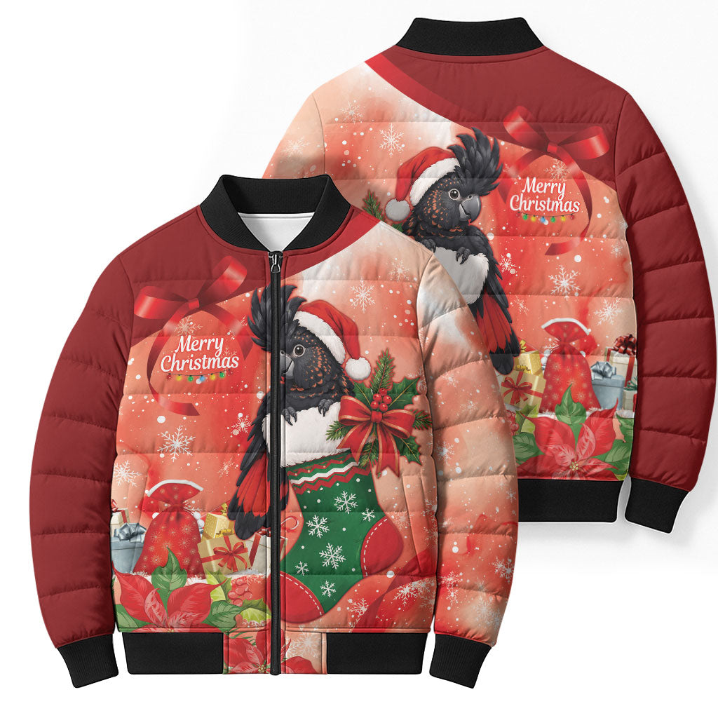 Black Cockatoo Christmas Australia Bomber Puffer Jacket Aussie Xmas Sock Coquette Bow