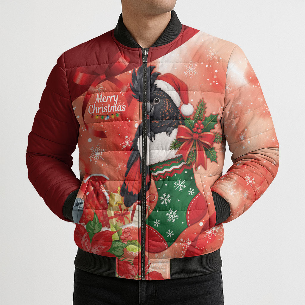 Black Cockatoo Christmas Australia Bomber Puffer Jacket Aussie Xmas Sock Coquette Bow