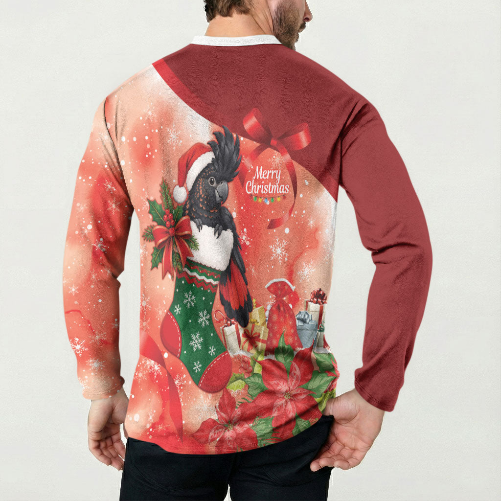 Black Cockatoo Christmas Australia Button Sweatshirt Aussie Xmas Sock Coquette Bow