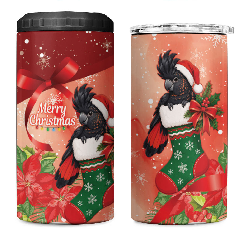 Black Cockatoo Christmas Australia 4 in 1 Can Cooler Tumbler Aussie Xmas Sock Coquette Bow