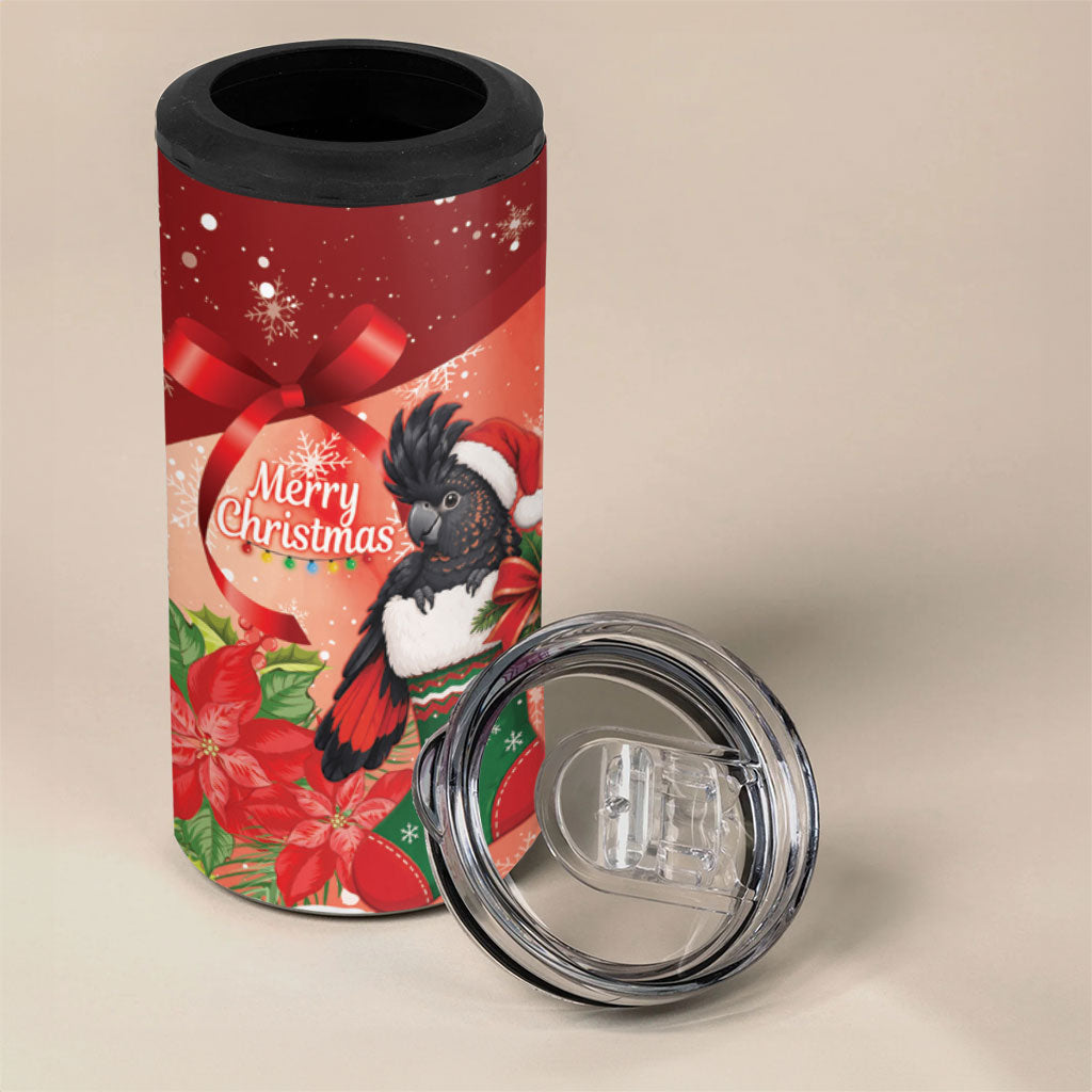 Black Cockatoo Christmas Australia 4 in 1 Can Cooler Tumbler Aussie Xmas Sock Coquette Bow