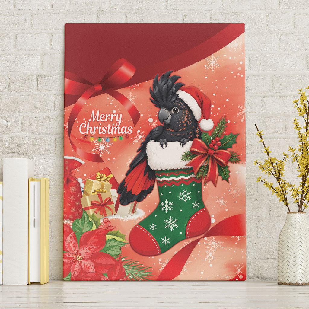 Black Cockatoo Christmas Australia Canvas Wall Art Aussie Xmas Sock Coquette Bow
