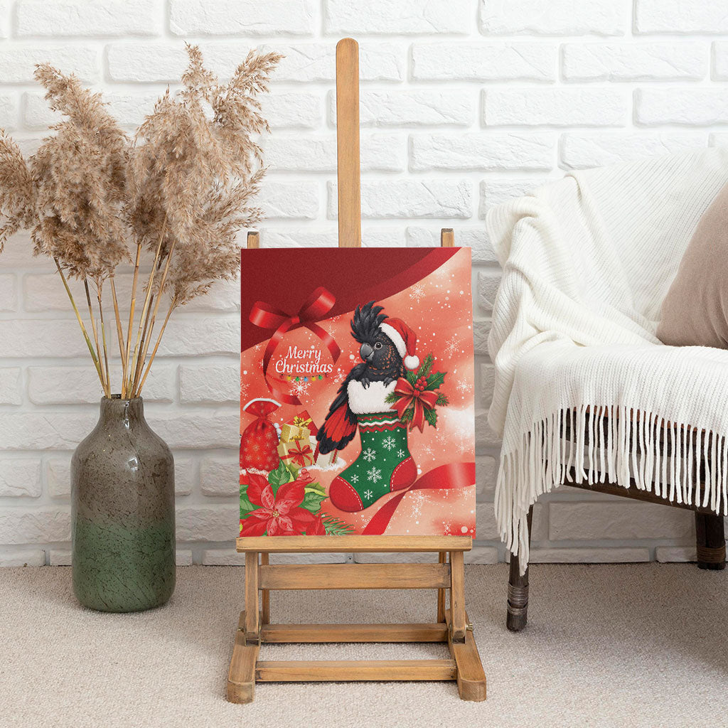 Black Cockatoo Christmas Australia Canvas Wall Art Aussie Xmas Sock Coquette Bow
