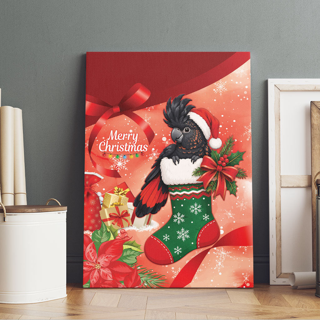 Black Cockatoo Christmas Australia Canvas Wall Art Aussie Xmas Sock Coquette Bow