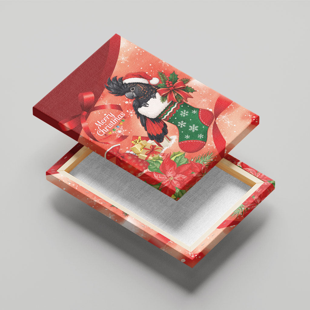 Black Cockatoo Christmas Australia Canvas Wall Art Aussie Xmas Sock Coquette Bow