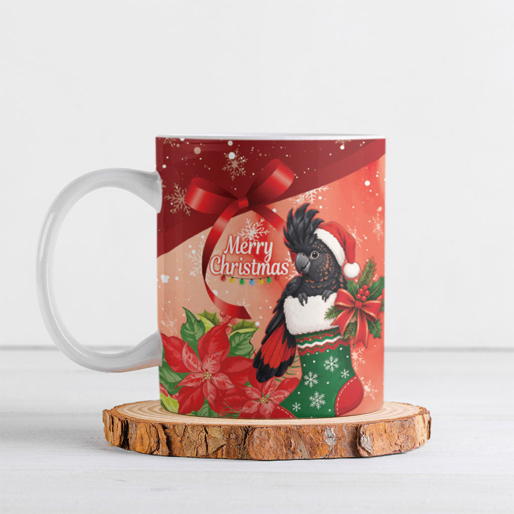 Black Cockatoo Christmas Australia Ceramic Mug Aussie Xmas Sock Coquette Bow