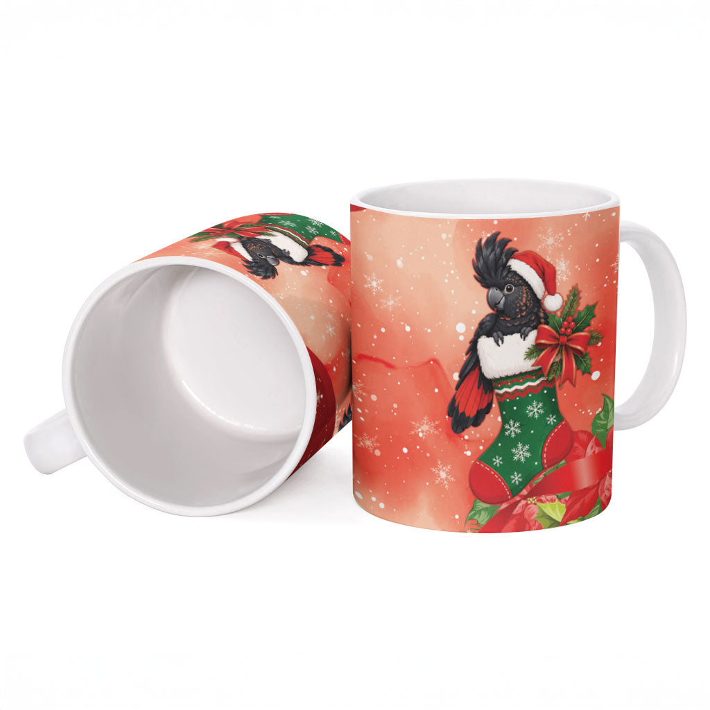 Black Cockatoo Christmas Australia Ceramic Mug Aussie Xmas Sock Coquette Bow