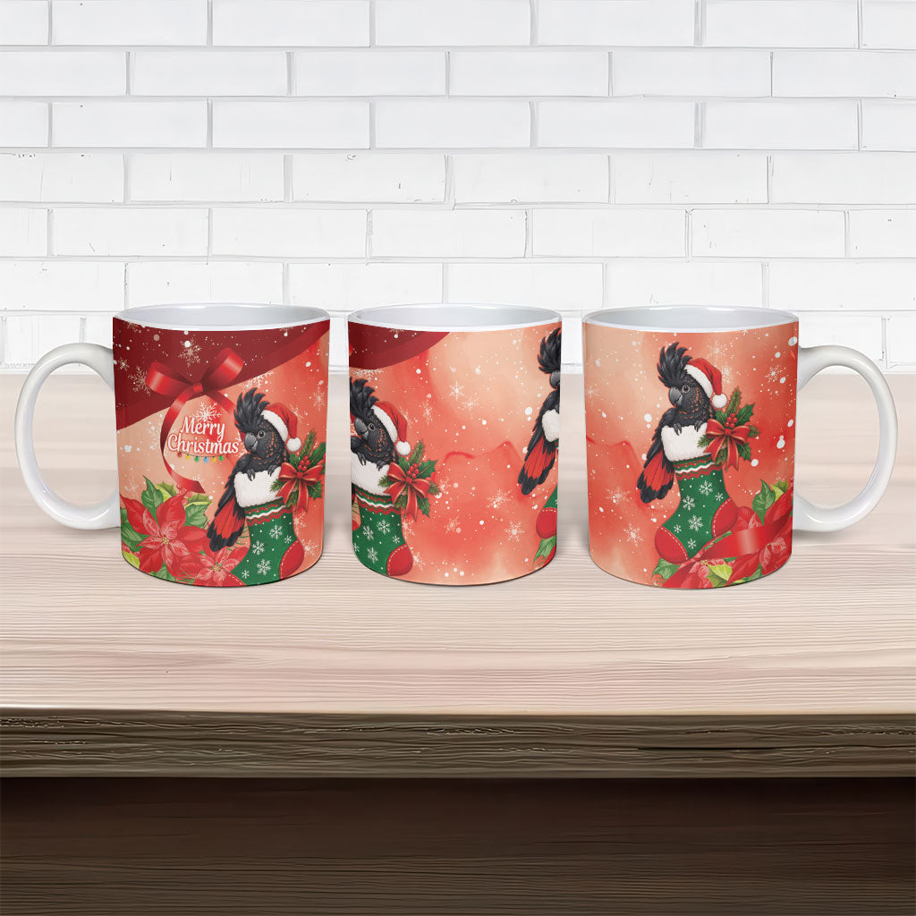 Black Cockatoo Christmas Australia Ceramic Mug Aussie Xmas Sock Coquette Bow