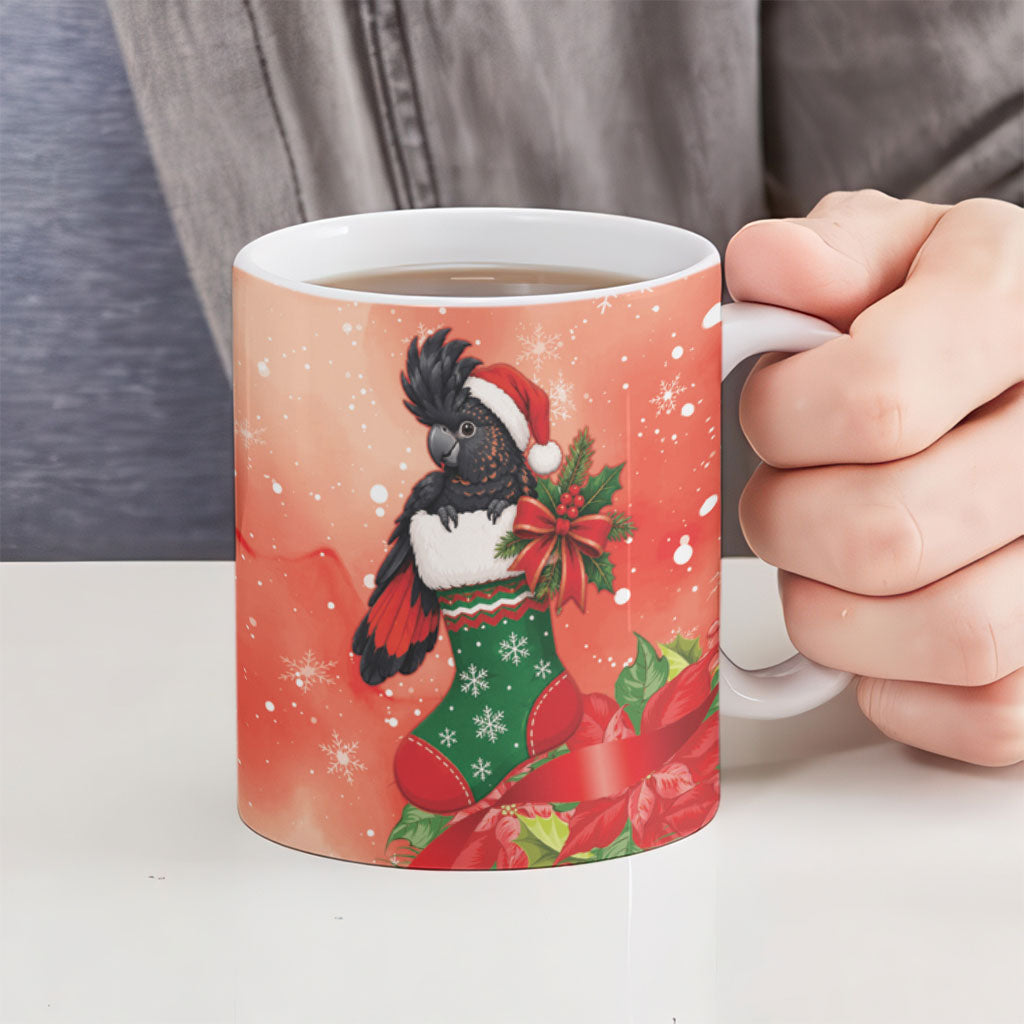 Black Cockatoo Christmas Australia Ceramic Mug Aussie Xmas Sock Coquette Bow