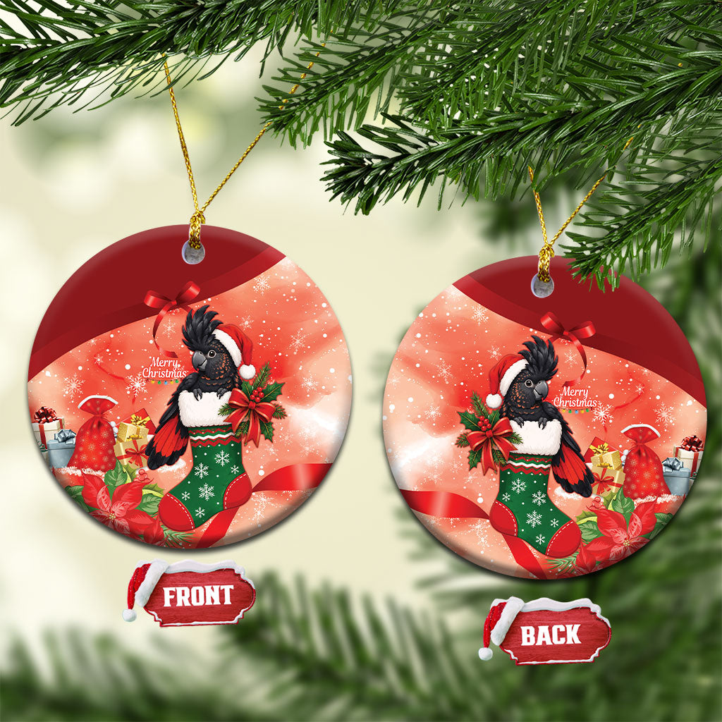 Black Cockatoo Christmas Australia Ceramic Ornament Aussie Xmas Sock Coquette Bow
