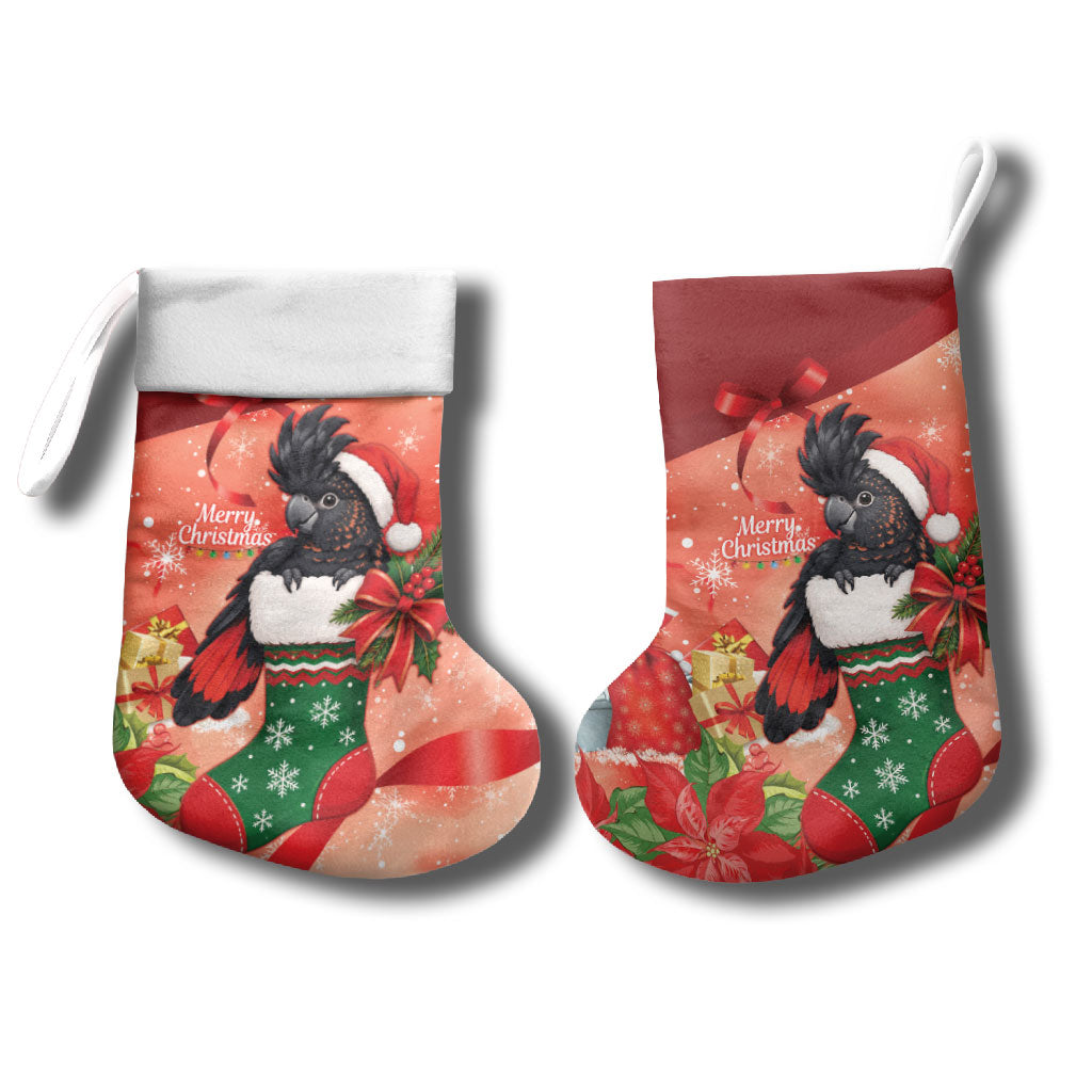 Black Cockatoo Christmas Australia Christmas Stocking Aussie Xmas Sock Coquette Bow