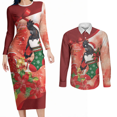 Black Cockatoo Christmas Australia Couples Matching Long Sleeve Bodycon Dress and Long Sleeve Button Shirt Aussie Xmas Sock Coquette Bow