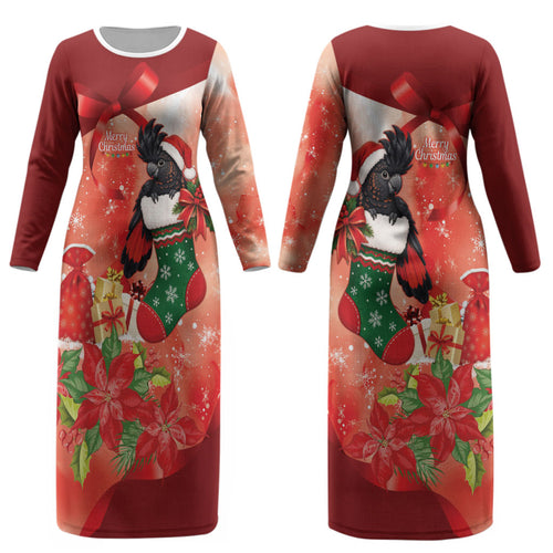 Black Cockatoo Christmas Australia Couples Matching Long Sleeve Bodycon Dress and Long Sleeve Button Shirt Aussie Xmas Sock Coquette Bow
