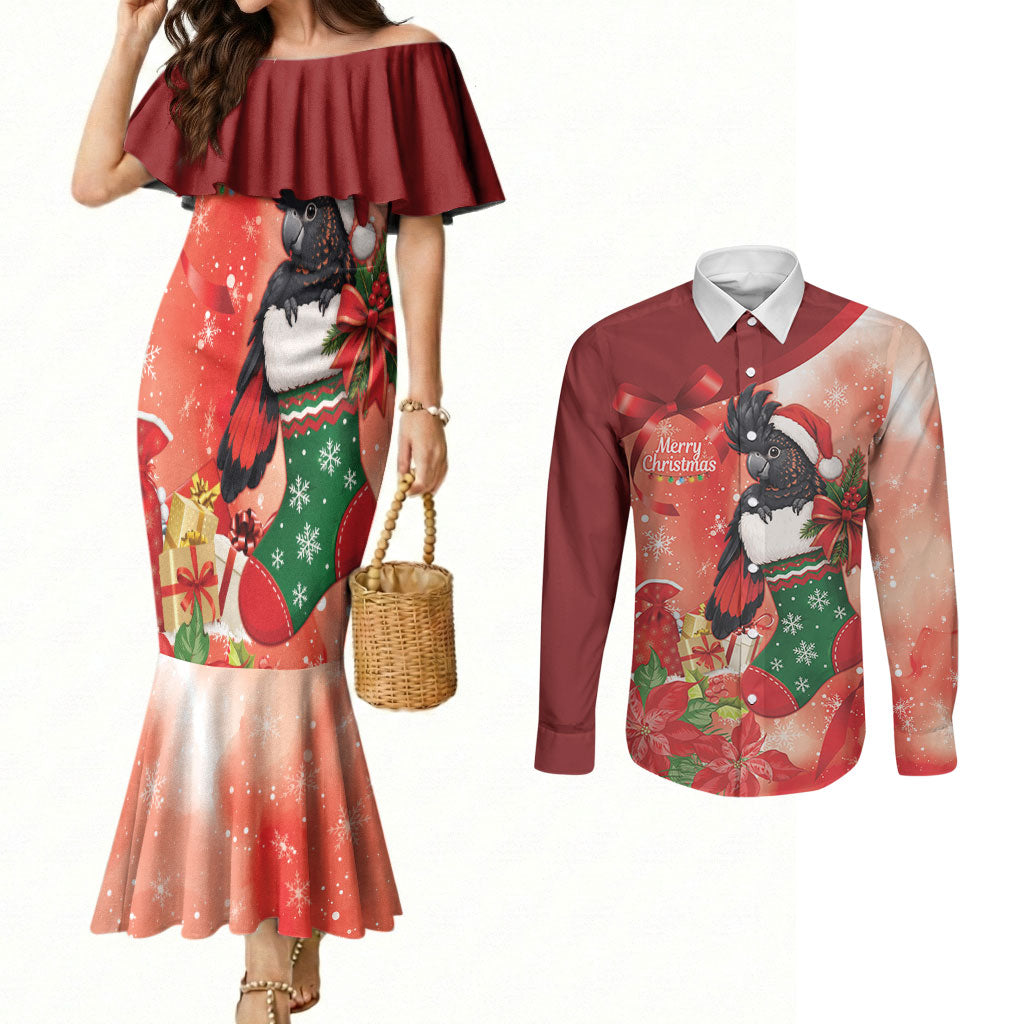 Black Cockatoo Christmas Australia Couples Matching Mermaid Dress and Long Sleeve Button Shirt Aussie Xmas Sock Coquette Bow