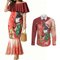 Black Cockatoo Christmas Australia Couples Matching Mermaid Dress and Long Sleeve Button Shirt Aussie Xmas Sock Coquette Bow