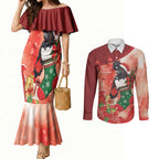 Black Cockatoo Christmas Australia Couples Matching Mermaid Dress and Long Sleeve Button Shirt Aussie Xmas Sock Coquette Bow