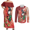 Black Cockatoo Christmas Australia Couples Matching Off Shoulder Maxi Dress and Long Sleeve Button Shirt Aussie Xmas Sock Coquette Bow
