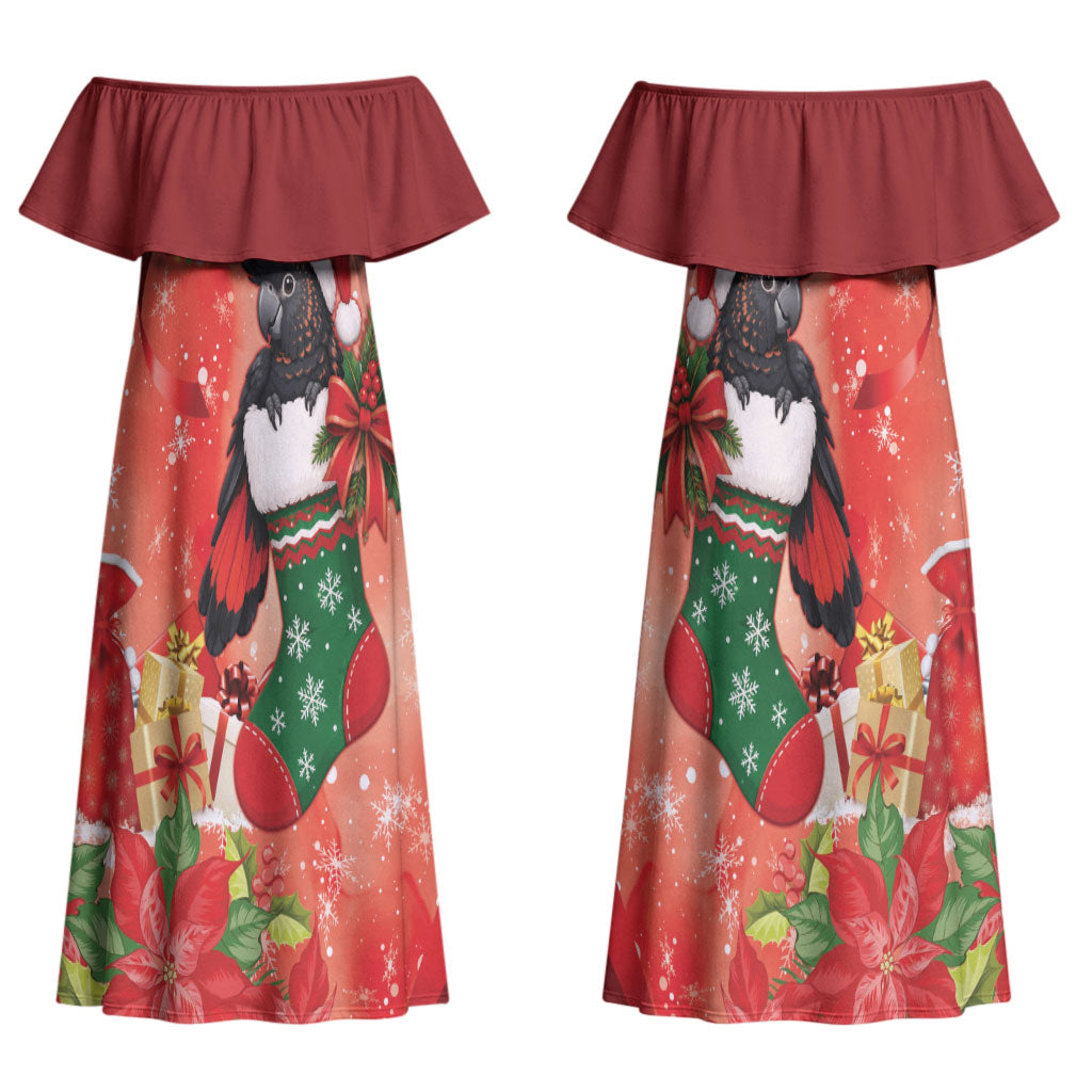 Black Cockatoo Christmas Australia Couples Matching Off Shoulder Maxi Dress and Long Sleeve Button Shirt Aussie Xmas Sock Coquette Bow