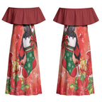 Black Cockatoo Christmas Australia Couples Matching Off Shoulder Maxi Dress and Long Sleeve Button Shirt Aussie Xmas Sock Coquette Bow